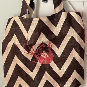 Chevron Patterned Brown and Cream Tote Bag